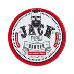 Shaving cream container with 'Jack the Barber' branding on a white background