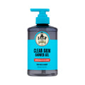 Bottle of Jack the Barber Clear Skin Shower Gel with blue pump on a white background