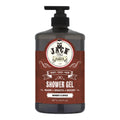 Bottle of Jack Barber shower gel with a red label on a white background