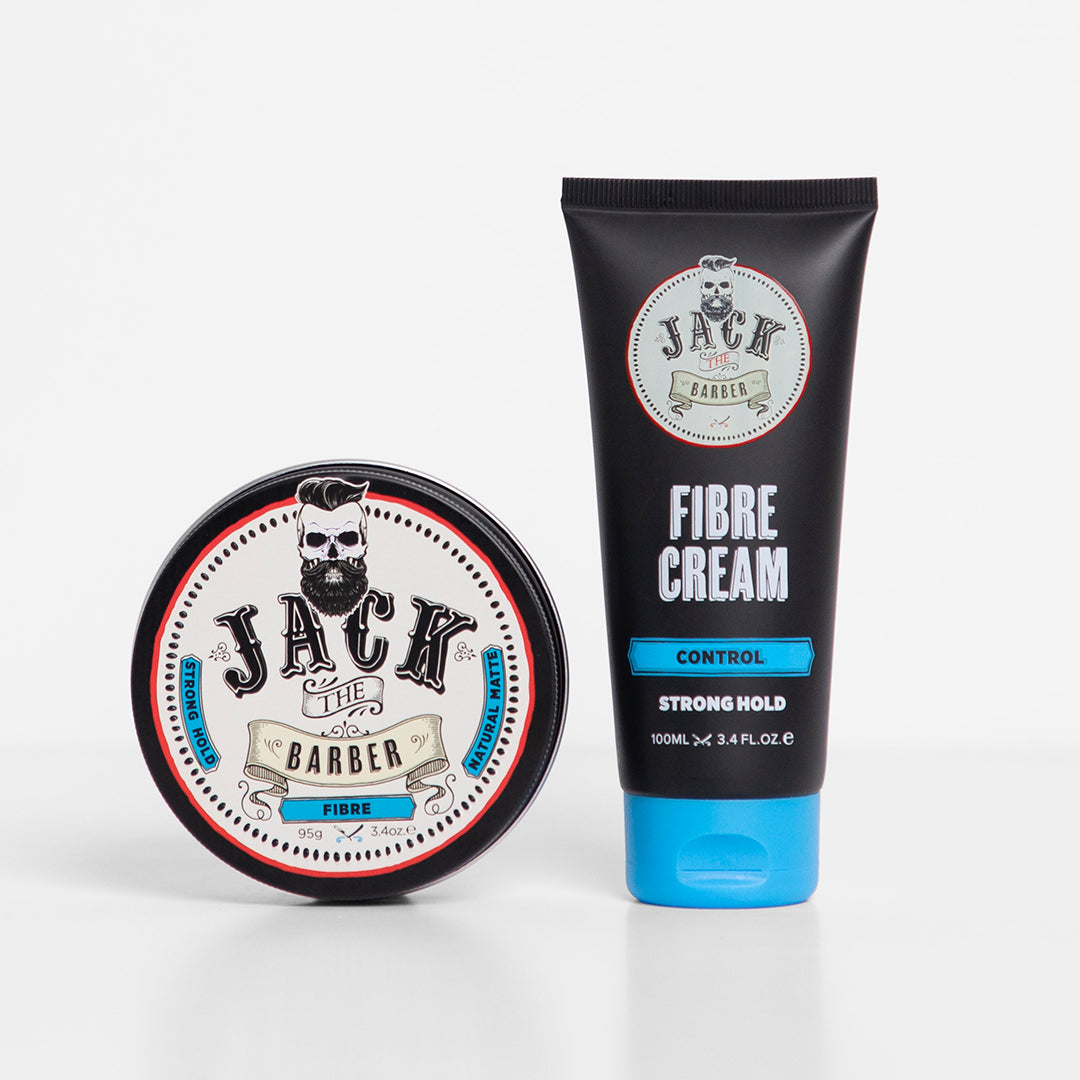 Two hair styling products from Jack the Barber on a white background