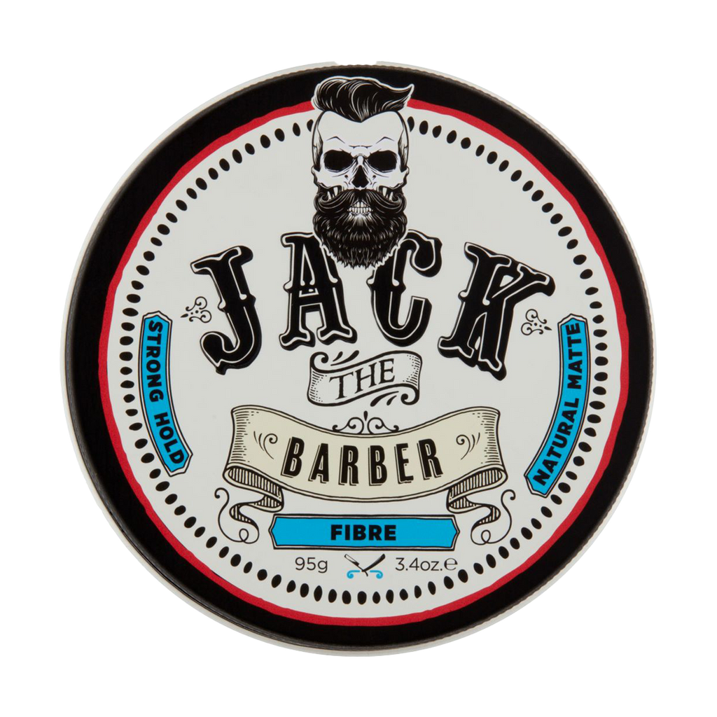 Jar of Jack the Barber fibre product with branding and product details.