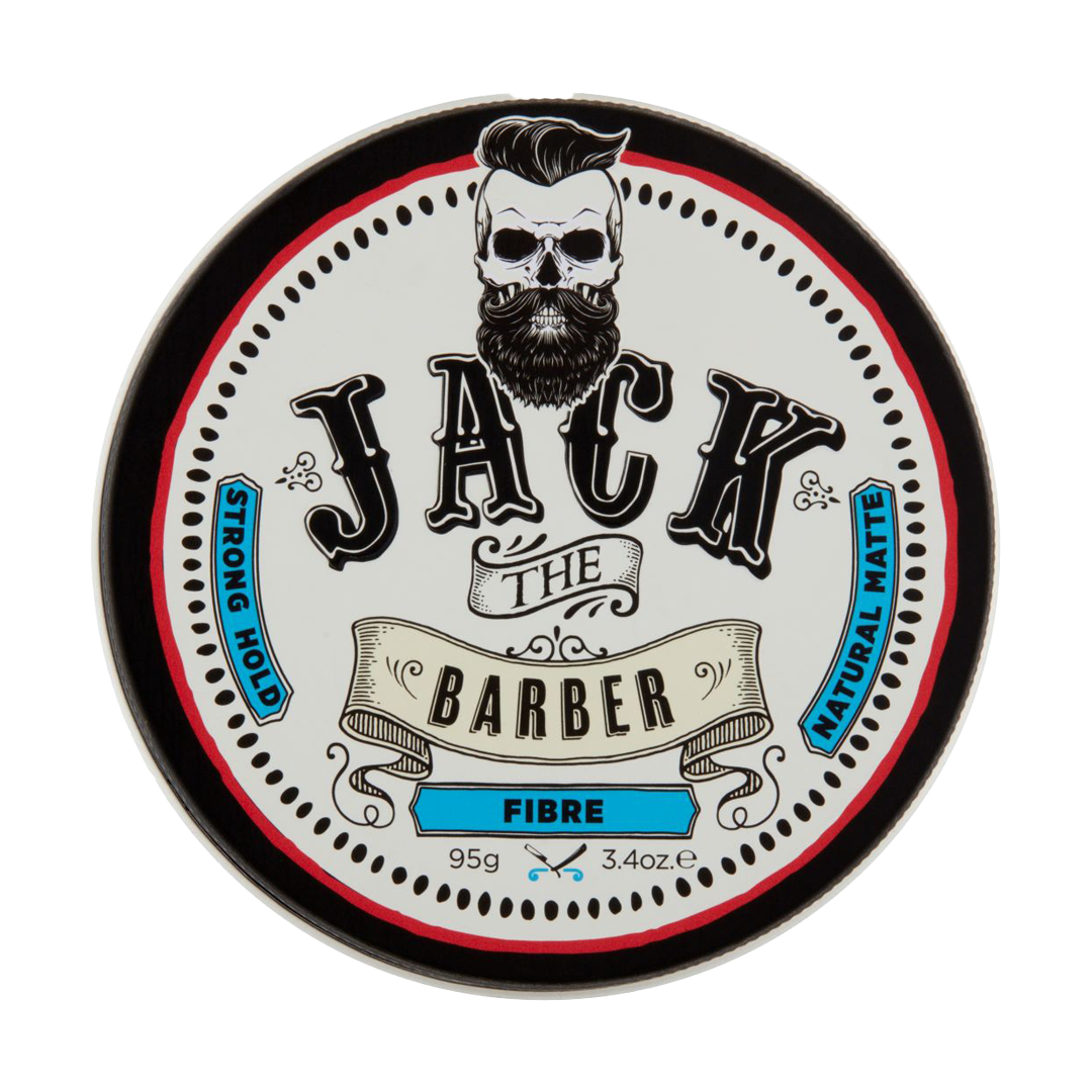 Jar of Jack the Barber fibre product with branding and product details.