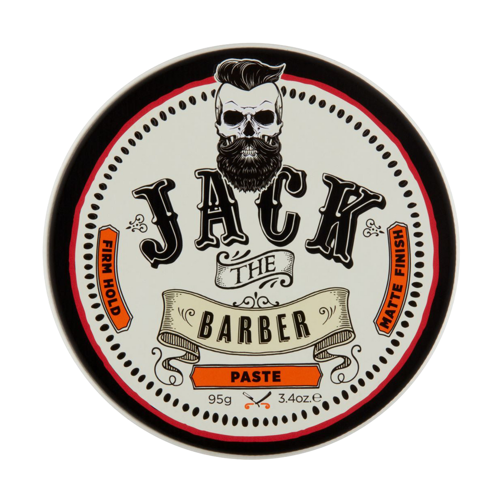 Tin of Jack the Barber paste with skull and beard design on a white background