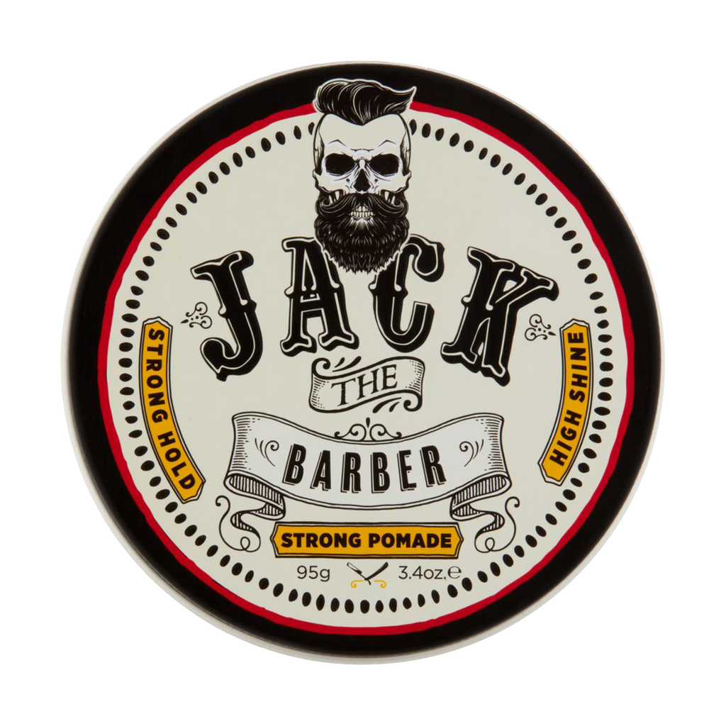 Pomade container with 'Jack the Barber' branding on a white background
