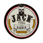 Pomade container with 'Jack the Barber' branding on a white background