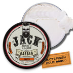 Jack the Barber paste with open lid showing white paste inside on a white background
