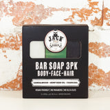 Bar Soap Triple Pack - Sandalwood, Hemp Seed Oil & Charcoal